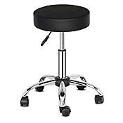 Infinity Merch 300lbs Semi PU Leather Round Stool with Wheels in Black