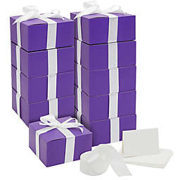 Stockroom Plus 10 Pack Kraft Purple Gift Boxes with Lids, Ribbon and Blank White Greeting Cards (8 x 8 x 4 in)