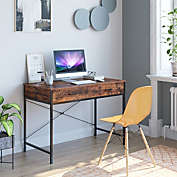 Homecho 42 inch Modern Computer Desk with 2 Drawers in Dark Brown Finish