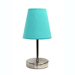 Simple Designs Sand Nickel Mini Basic Table Lamp with Fabric Shade - Sand Nickel/Blue
