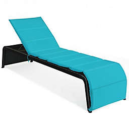 Costway Patio Rattan Lounge Chair Back Adjustable Chaise Recliner  with Cushioned-Turquoise