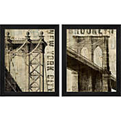Great Art Now Vintage NY Manhattan & Brooklyn Bridge by Michael Mullan 9-Inch x 11-Inch Framed Wall Art (Set of 2)