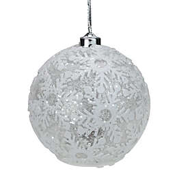 Gerson 4ct Battery Operated Pre-Lit Silver Glitter Snowflake Christmas Ball Ornaments 6