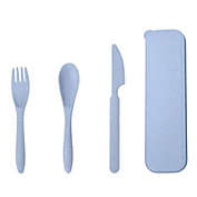 Travel Utensil Set Wheat Straw Portable Dinnerware Set- Knife, Fork, and Spoon With Case - Blue