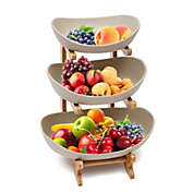 Kitcheniva 3-Tier Ceramic Fruit Candy Trays Bamboo Basket, Brown