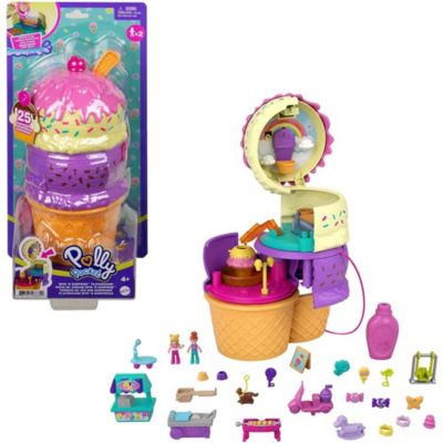 Polly Pocket Spin &#63;n Surprise Compact Playset, Ice Cream Cone Shape, Playground Theme