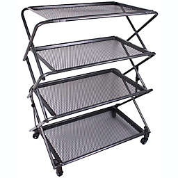 Zenree 4-Tier Folding Kitchen Shelf, Removable Mesh Trays, Black, 39