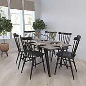 Merrick Lane Maya Rectangular Dining Table Faux Concrete Finish Kitchen Table with Retro Hairpin Legs
