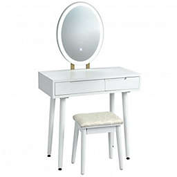 Costway Touch Screen Vanity Makeup Table Stool Set -White
