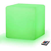 Modern Home LED Glowing Cube Box Stool w/Infrared Remote Control - Color Changing Light Indoor/Outdoor Weatherproof Stool (16")