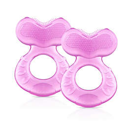 Nuby Silicone Teethe-eez Teether with Bristles, Includes Hygienic Case, Pink, 2 Pack