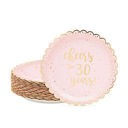Sparkle and Bash Scalloped Plates for 30th Birthday Party Supplies for Her, Cheers to 30 Years (9 In, 48 Pack)