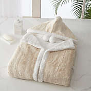 Chic Home Lansing Snuggle Hoodie Animal Pattern Robe Cozy Super Soft Ultra Plush Micromink Coral Fleece Sherpa Lined Wearable Blanket with 2 Pockets Hood Drawstring Closure - 51x71", Beige