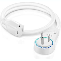 Maximm Extension Cord 1 Foot White Flat Plug, 360 Rotating Short Power Cord Single Outlet, Indoor 16 Gauge 3 Prong Grounded Wire UL Listed (1Ft White)
