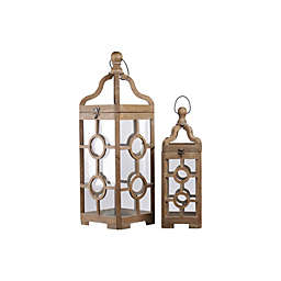 Urban Wood Square Lantern with Round Finial Top - Brown