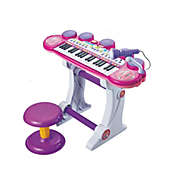 Stock Preferred Kids Electronic Keyboard Piano Toy 37 Keys w/ Microphone and Stool in Pink