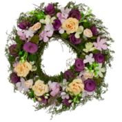 Northlight Purple and Green Floral, Berries and Twig Artificial Spring Floral Wreath, 14-Inch