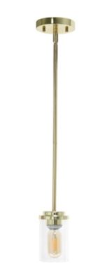 Elegant Designs 5.75" Essential Modern Farmhouse Adjustable 1-Light Cylindrical Clear Glass Kitchen Island Hanging Ceiling Pendant, Gold