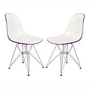 LeisureMod Cresco Molded 2-Tone Plastic Eiffel Side Chair, Set of 2 - White Purple