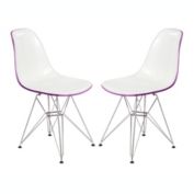 LeisureMod Cresco Molded 2-Tone Plastic Eiffel Side Chair, Set of 2 - White Purple
