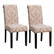 Slickblue Set of 2 Fabric Upholstered Dining Chairs with Nailhead-Pink