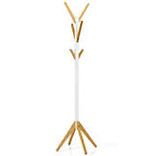 Slickblue Bamboo Coat Rack Stand with 6 Hooks-White