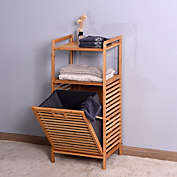 Infinity Merch Bamboo Storage Laundry Basket with 2-tier Shelf
