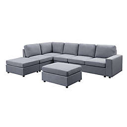 Contemporary Home Living 3 Piece Gray Reversible European style Sectional Sofa with Ottomans 120
