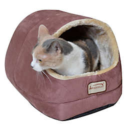 Armarkat Faux Suede And Faux Fur With Waterproof Cat Sleeper Bed In Indian Red And Beige