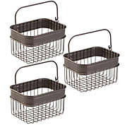 mDesign Small Metal Bathroom Storage Basket Bin with Handle, 3 Pack - Bronze