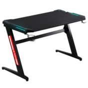 HOMCOM 47" Racing Style Gaming Desk, Z-Shaped Computer Table Workstation with LED Lights, Swivel Cup Holder, Headphone Hook and Cable Management Holes for Gamers Home Office, Black