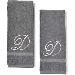 Juvale Monogrammed Hand Towels, Letter D Embroidered Gift (16 x 30 in, Grey, Set of 2)