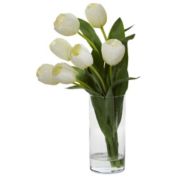 Nearly Natural Tulip Artificial Arrangement in Cylinder Vase