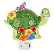 Ganz Green Turtle with Butterfly Flowers Ceramic Plug in Night Light 4.5 Inch
