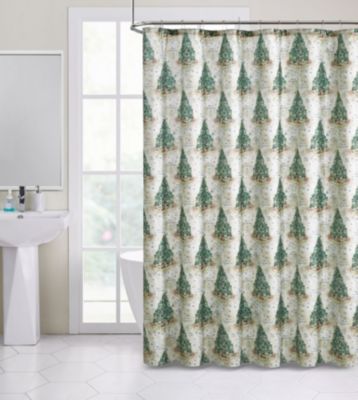 Christmas Fabric Shower Curtain set Christmas Tree and Gift Bathroom Curtain 71" 