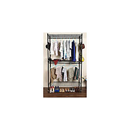 Ktaxon Portable Double Rod Garment Rack Heavy Duty Rolling Clothing Rack with Adjustable Shelves & Wheels