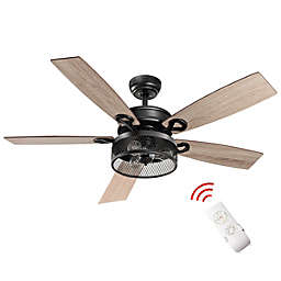 Gymax 48'' Ceiling Fan Industrial Cage Light w/ Reversible Blades Remote Control Indoor