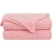 PiccoCasa 100% Cotton Knit Blanket Full Size,Solid Lightweight Decorative Throws and Blankets,Soft Knitted Throw Blanket for Bed, Sofa, Couch, Travel, Camping, Pink 70" x 78"