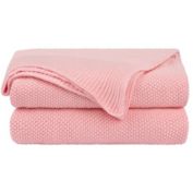 PiccoCasa 100% Cotton Knit Blanket Full Size, Solid Lightweight Decorative Throws and Blankets, Soft Knitted Throw Blanket for Bed, Sofa, Couch, Travel, Camping, Pink 70" x 78"