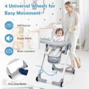 Costway Baby Folding Convertible High Chair with Wheels and Adjustable Height-Gray