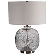 Contemporary Home Living 23.25" Contemporary Glass Table Lamp with Gray Round Drum Shade