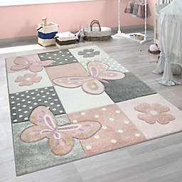 Paco Home Kid´s Room Rug with Butterflies and pink Flowers in Pastel Colors