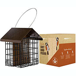 MEKKAPRO Double Suet Wild Bird Feeder with Hanging Metal Roof Two Suet Capacity Bird Feed Recommended