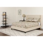 Emma and Oliver King Accent Extended Panel Platform Bed/Mattress-Beige Fabric