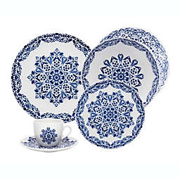 Oxford Coup White and Blue 20-Piece Porcelain Dinnerware Set (Service for 4 )