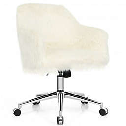 Costway Modern Fluffy Faux Fur Vanity Office Chair for Teens Girls-Beige