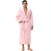Lars Amadeus Men&#39;s Hooded Robe Plush Full Length Contrast Color Block Lightweight Soft Long Bathrobe with Pockets Small Pink