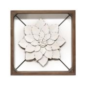 HomeRoots Decor White Metal & Wood Framed Wall Flower - 373176