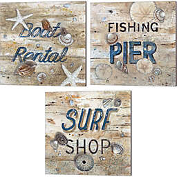 Great Art Now Boat Rental, Fishing Pier & Surf Shop by Arnie Fisk 14-Inch x 14-Inch Canvas Wall Art (Set of 3)