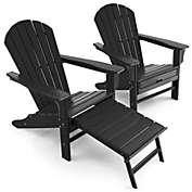 Gymax Set of 2 Patio Adirondack Chair HDPE Outdoor Lounge Chair w/ Retractable Ottoman